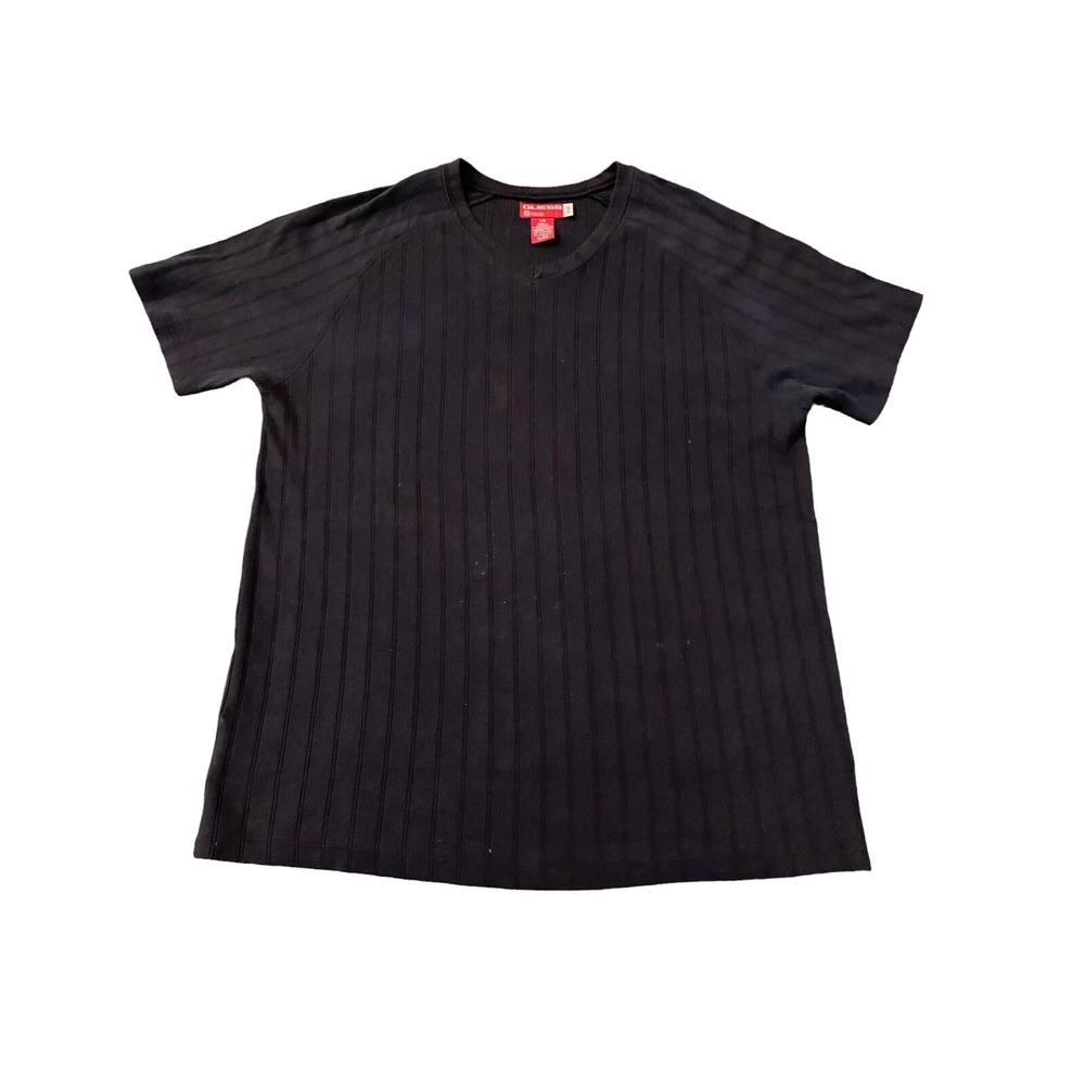 Guess Mens Large Black Ribbed V-Neck Raglan Short Sleeve T-Shirt Knit Top